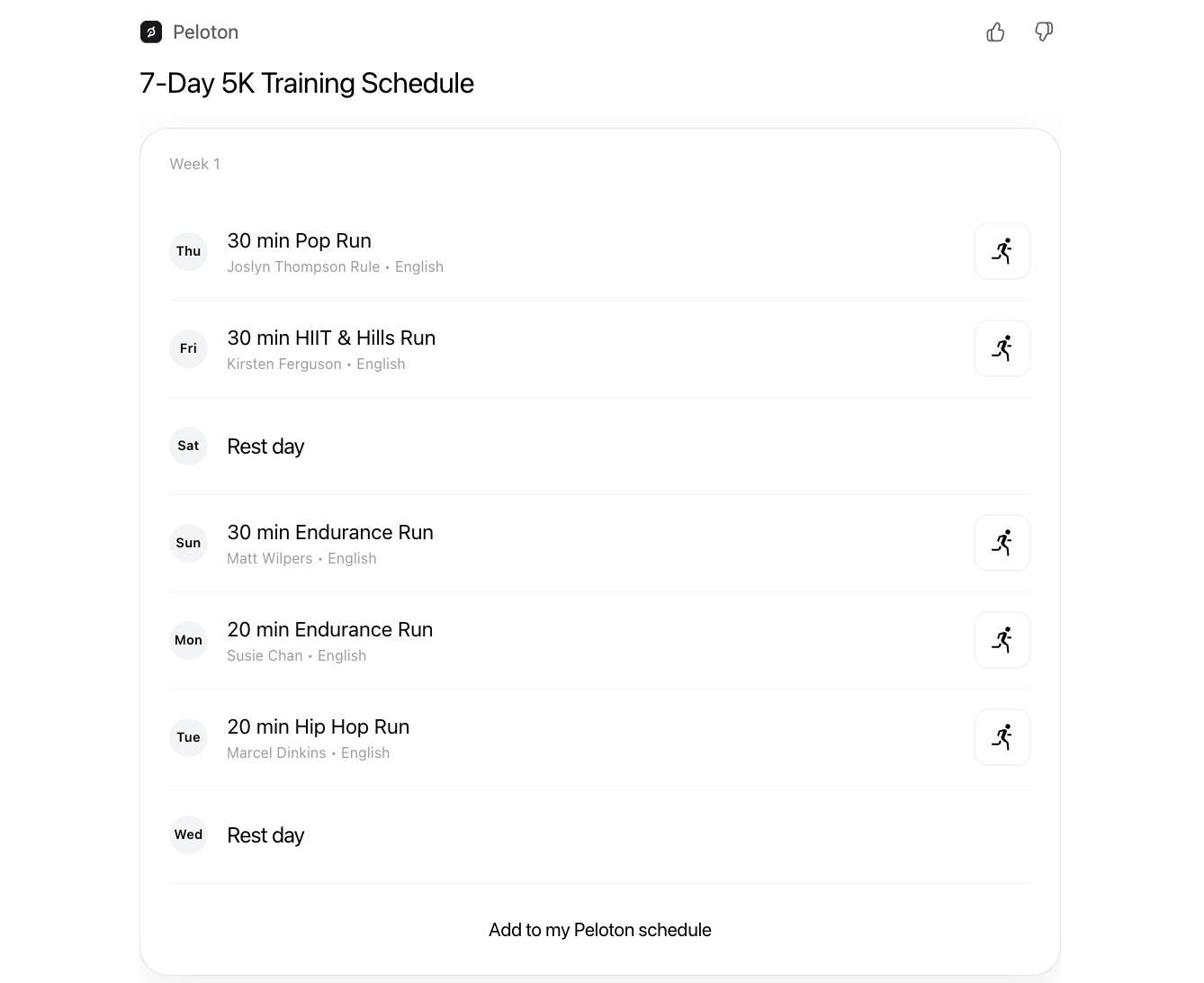 Screenshot of Peloton app showing add to schedule button with membership reactivation prompt