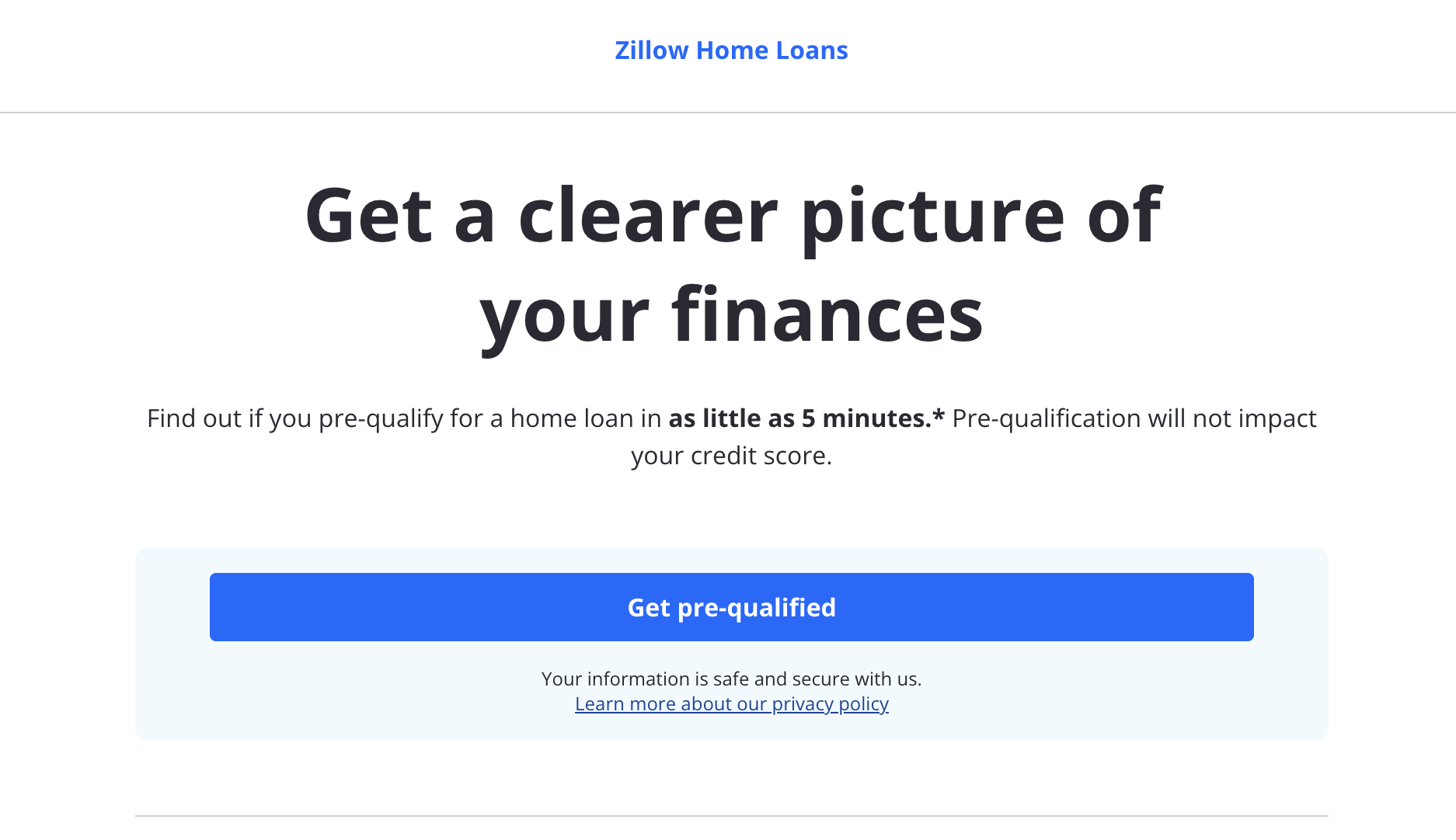 Zillow mortgage pre-approval landing page showing that user information from ChatGPT was not carried over, requiring re-entry of income and location details